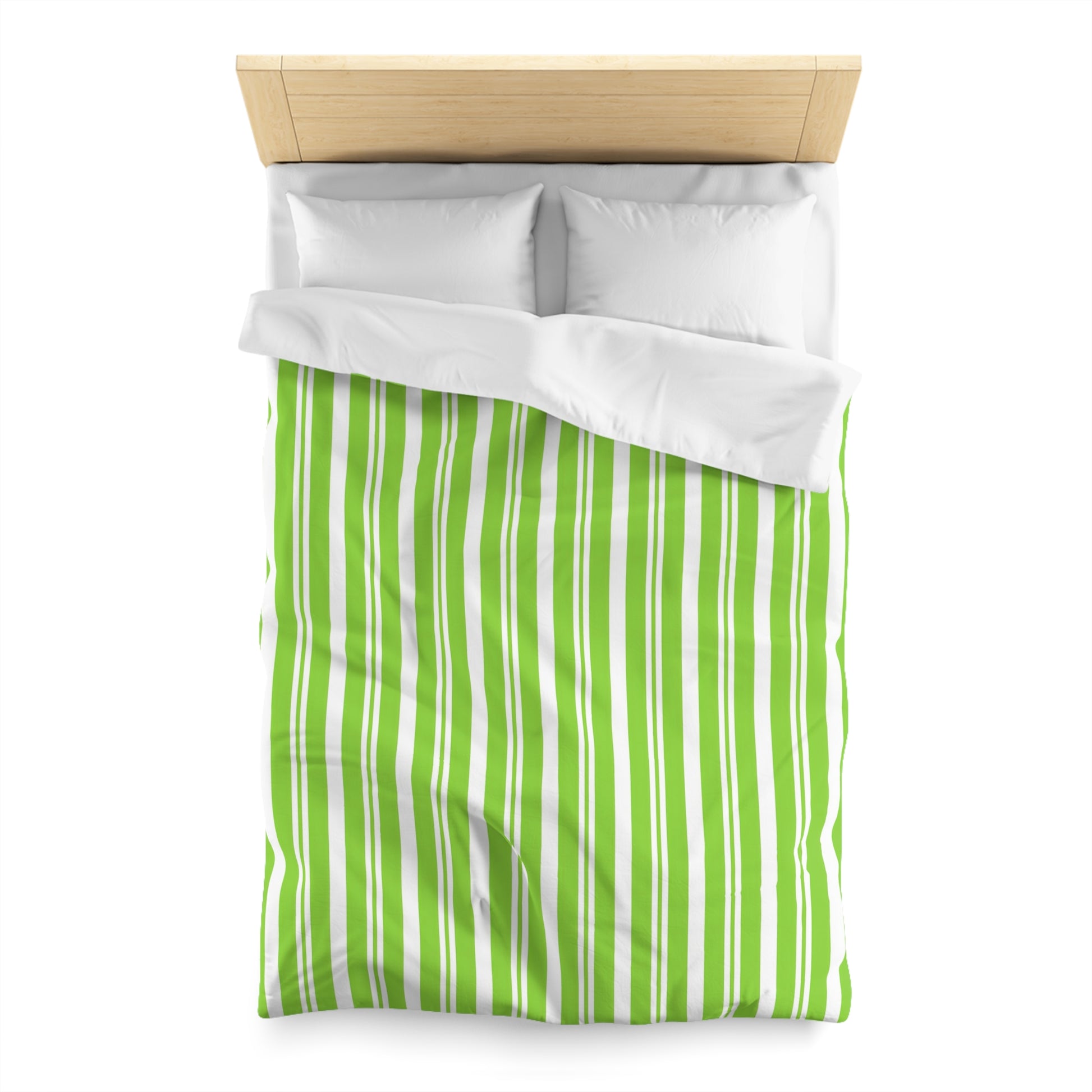 Vibrant Green Striped Microfiber Duvet Cover, Fresh Bedding, Eco-Friendly Comforter, Spring Decor, Bedroom Upgrade - LOLA VEGAS ART