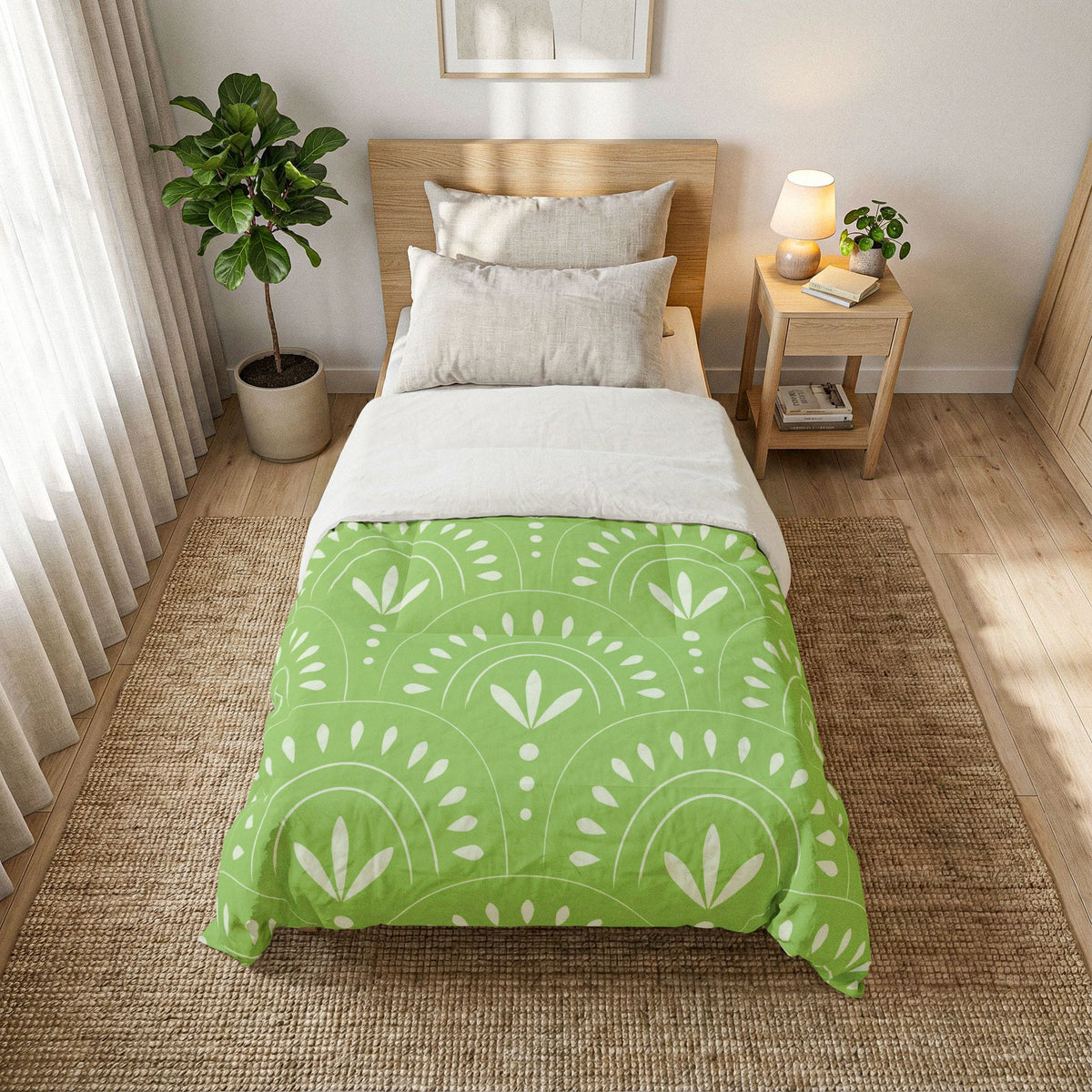 Green Boho Floral Pattern Comforter | Cotton Comforter