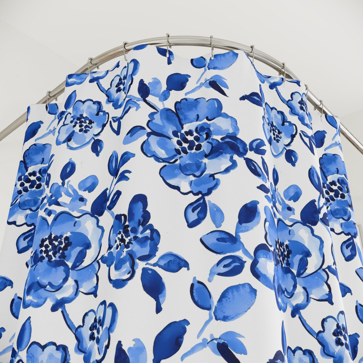 Elegant Floral Shower Curtain, Blue Flower Bath Decor, Bathroom Accessories, Spring Home Decor, Gift for Homeowner, Floral Design