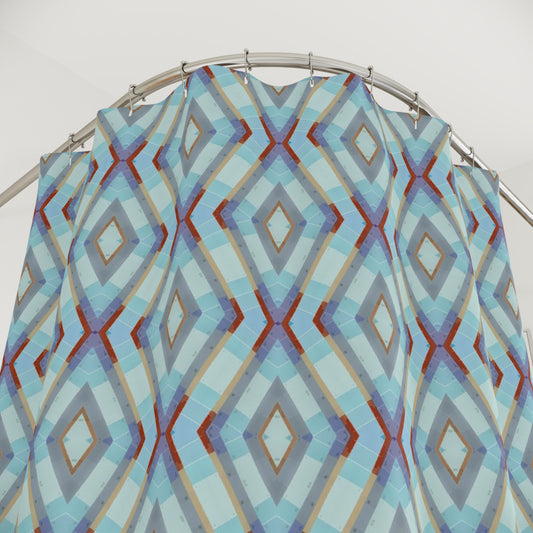 Blue Purple Dark Red Geometric Diamond Pattern Shower Curtain | Midcentury Modern