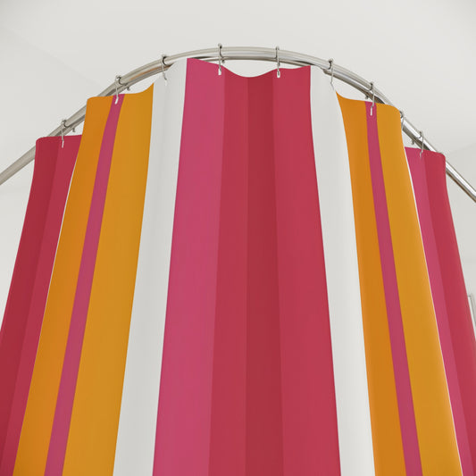 Retro Stripe Shower Curtain | Pink Orange Vertical Stripes