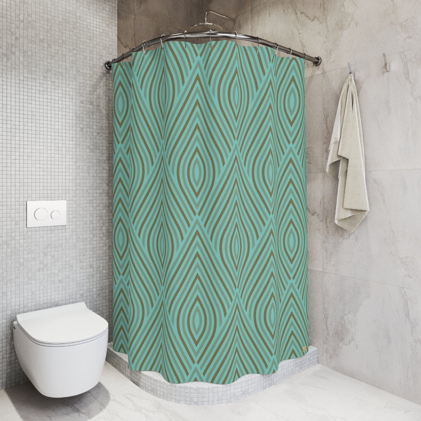 Retro Style Teal Retro Geometric Pattern Shower Curtain | Mid Century Modern, Stylish Home Decor
