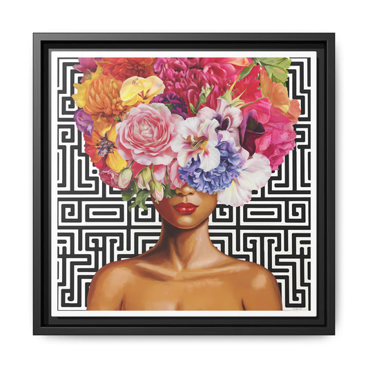 Framed Art Canvas: Vibrant Floral Portrait Decor, Boho Wall Art, Home Gallery, Gift for Her, Inspirational Art, Woman With Flower Head - LOLA VEGAS ART