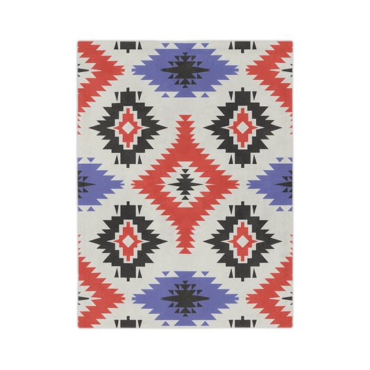 Tribal Pattern Velveteen Microfiber Blanket, Cozy Throw, Home Decor, Gift for Her, Boho Style, Modern Lounge, Southwestern Decor - LOLA VEGAS ART