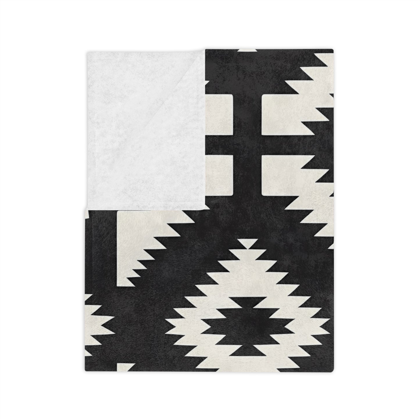 Geometric Pattern Velveteen Blanket, Cozy Microfiber Throw, Modern Home Decor, Rustic Couch Comfort, Black and White Warmth - LOLA VEGAS ART
