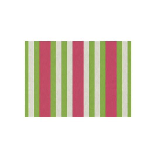 Watermelon Pink and Green Striped Outdoor Rug | Patio Mat