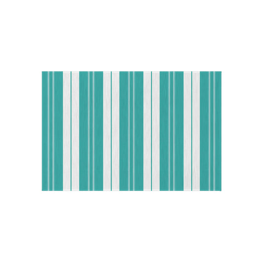 Teal White Stripe Outdoor/Indoor Rug | Patio Deck Mat