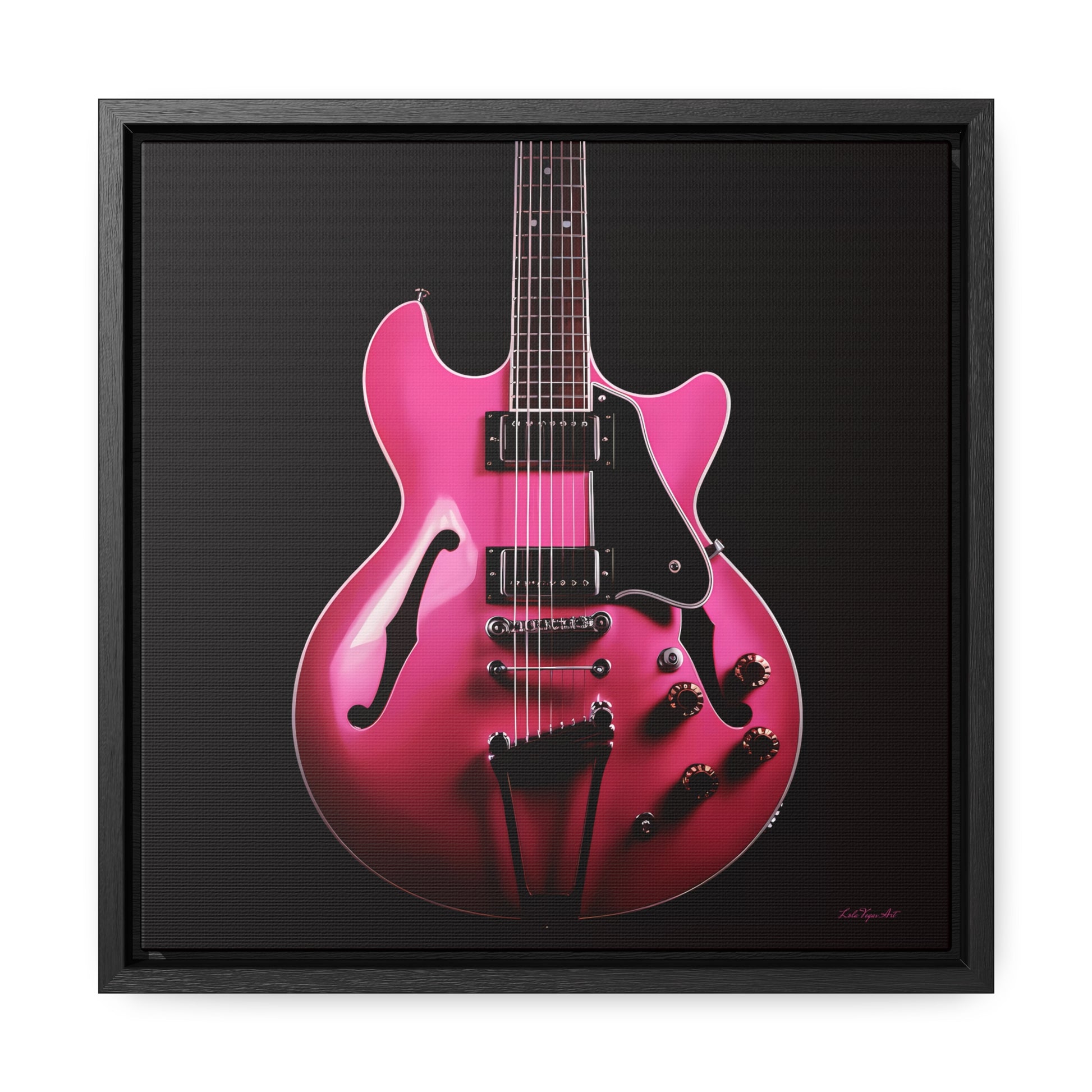 Square Frame Canvas Wall Art, Fine Art Hot Pink Electric Guitar Photography for Guitar Lovers - Hip & Dramatic Decor, Gallery Frames, Music - LOLA VEGAS ART