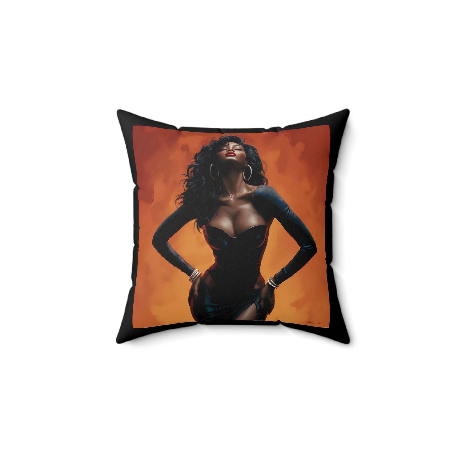 Goddess Pillow, African American Home Decor, Ethnic Sun Deity Cushion, Black Orange Throw Pillow, Spun Polyester Square Pillow - LOLA VEGAS ART