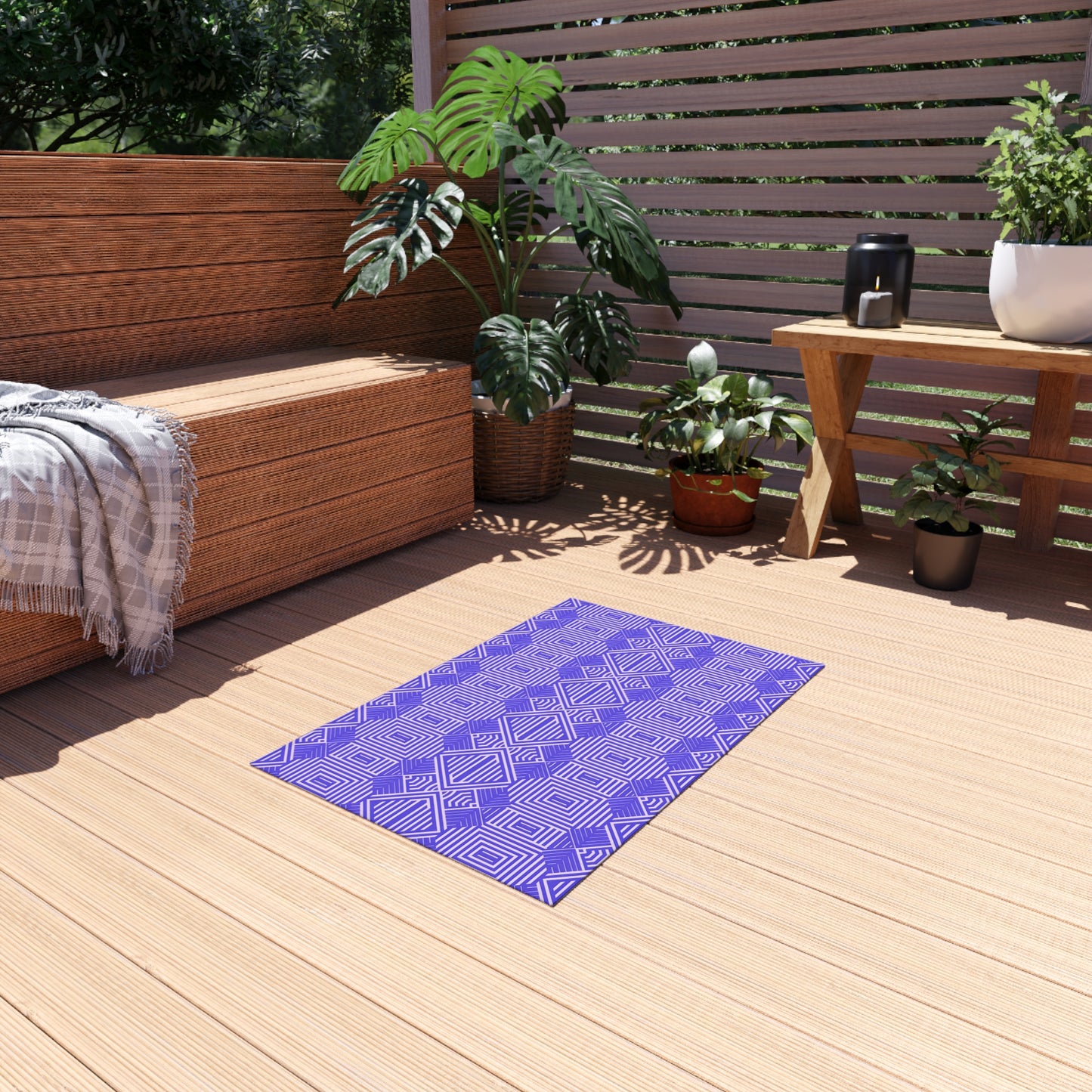 Purple and White Stylish Outdoor/Indoor Rug for Patio Decor, Boho Chic Deck Mat, Versatile Area Rug, Summer Gatherings, Garden Party Decor - LOLA VEGAS ART