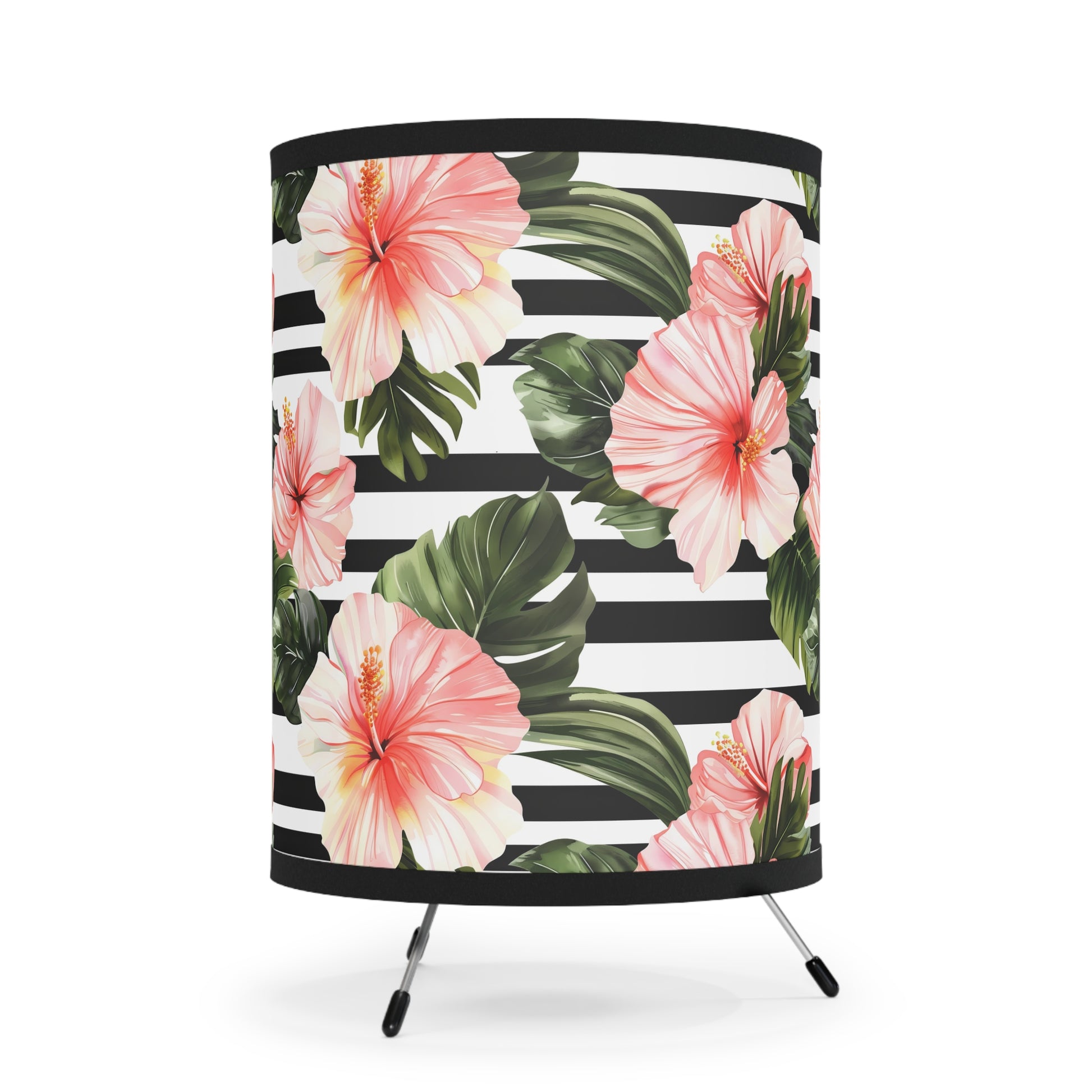 Tropical Floral Tripod Lamp, Bohemian Home Decor, Hibiscus Lighting, Living Room Accent, Nightstand Light, Gift for Her - LOLA VEGAS ART