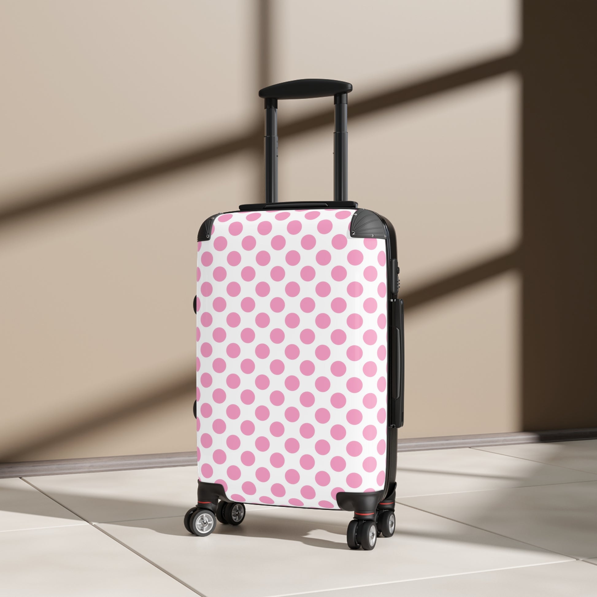 Cute Pink Polka Dot Suitcase, Trendy Luggage, Travel Gear, Vacation Essentials, Stylish Carry-On for Women, Teen Luggage - LOLA VEGAS ART