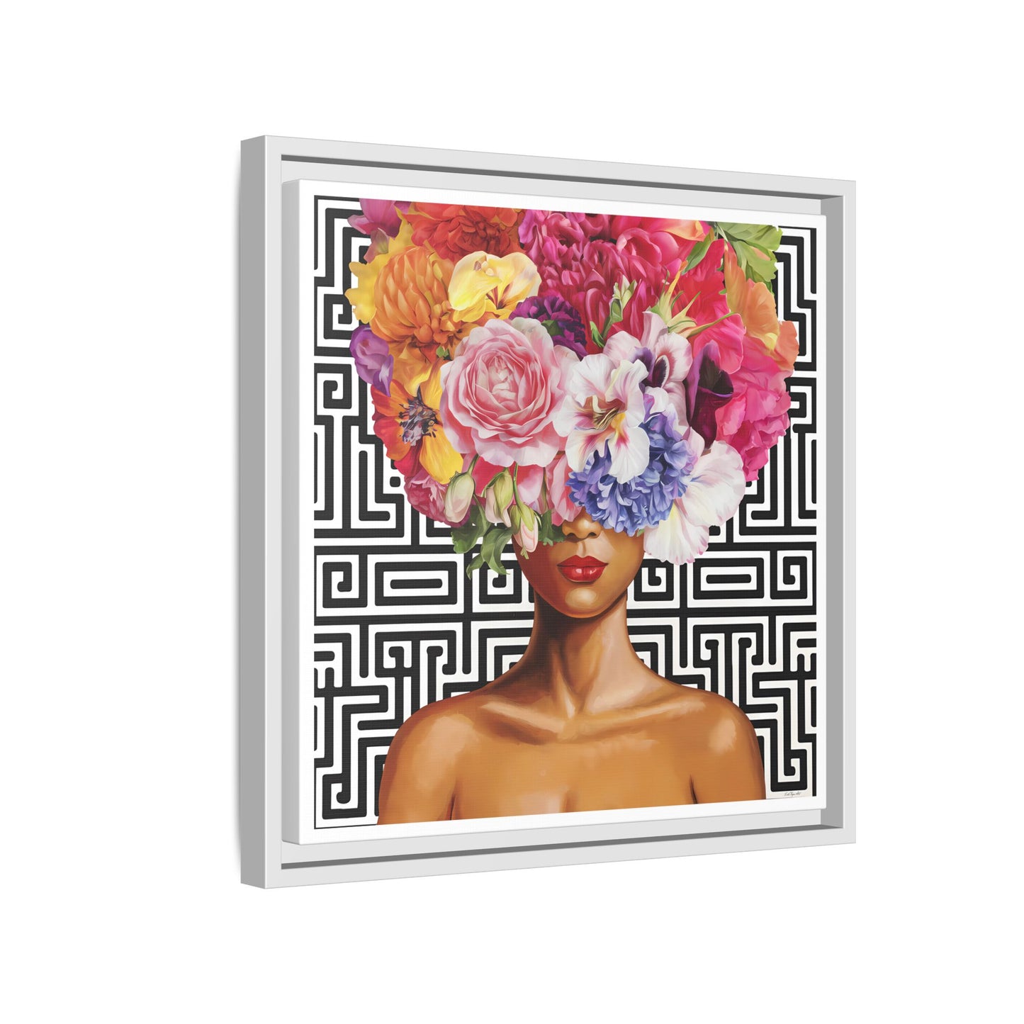 Framed Art Canvas: Vibrant Floral Portrait Decor, Boho Wall Art, Home Gallery, Gift for Her, Inspirational Art, Woman With Flower Head - LOLA VEGAS ART