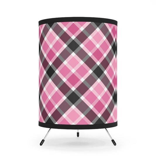 Chic Pink  and Black Plaid Tripod Lamp, Stylish Home Decor, Modern Lighting, Living Room Accent, Gift for Her, Desk Lamp - LOLA VEGAS ART