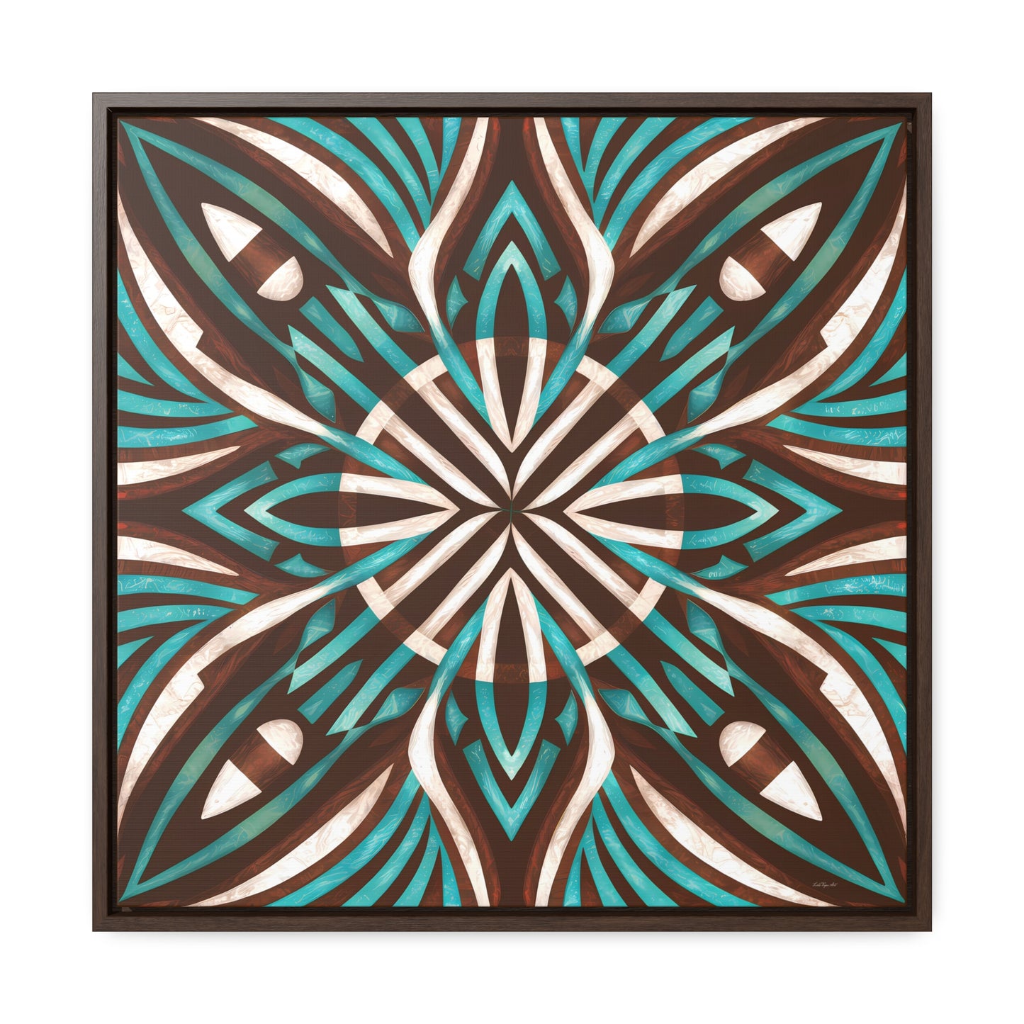 Southwestern Square Canvas Wall Art - Boho Ethnic Home Decor, Turquoise Brown White Frame, Gallery Canvas Wraps - LOLA VEGAS ART
