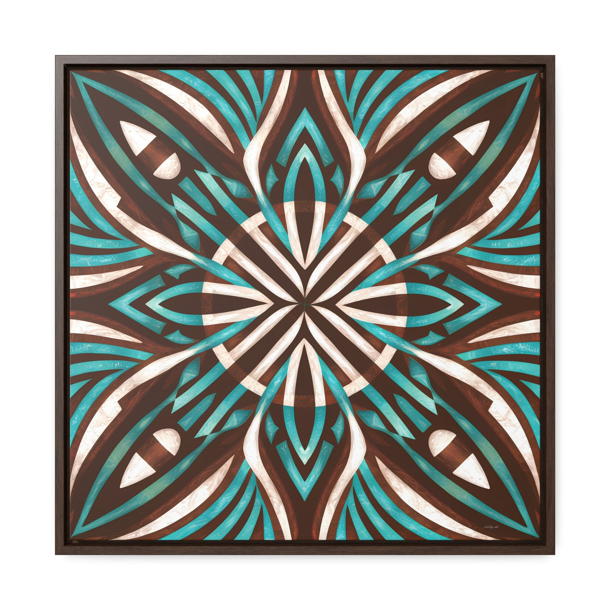 Southwestern Square Canvas Wall Art - Boho Ethnic Home Decor, Turquoise Brown White Frame, Gallery Canvas Wraps - LOLA VEGAS ART