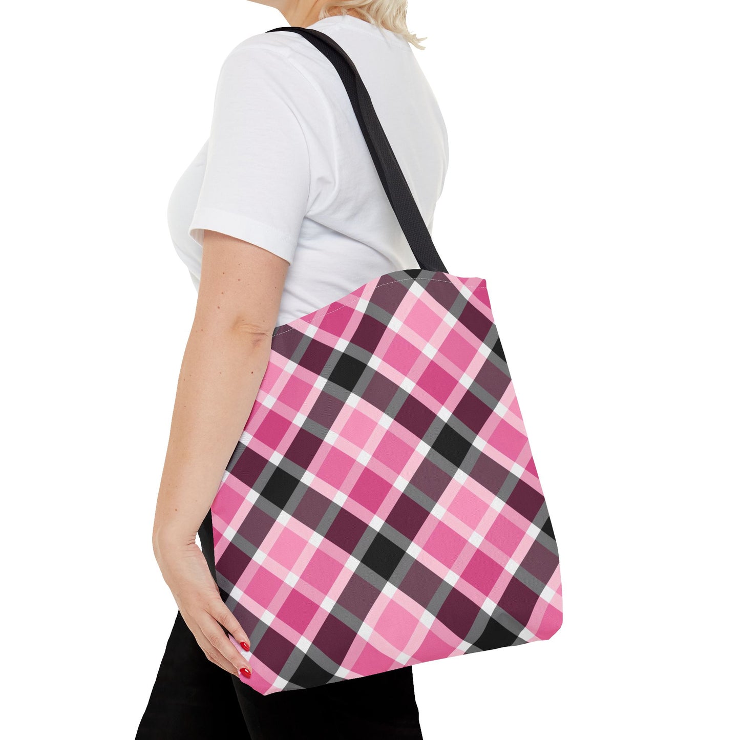 Chic Pink Plaid Tote Bag, Fashionable Shopping Bag, Stylish Everyday Tote, Eco-Friendly Bag, Trendy Accessory for All Occasions