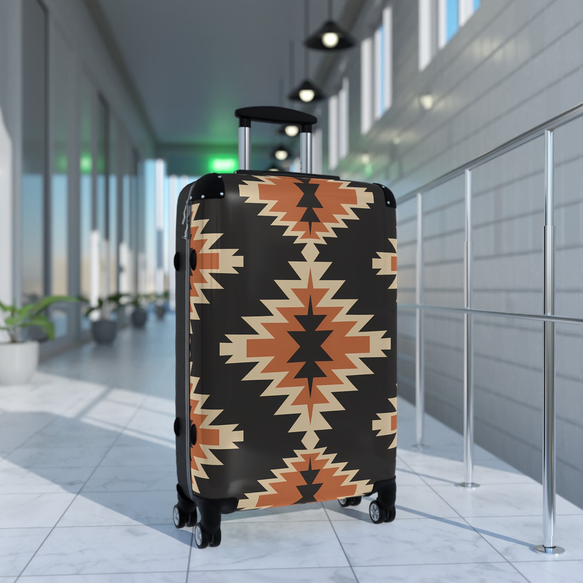 Tribal Pattern Suitcase, Travel Luggage, Bohemian Carry-On, Stylish Black Suitcase with Unique Design, Perfect for Adventurers, Gift for - LOLA VEGAS ART