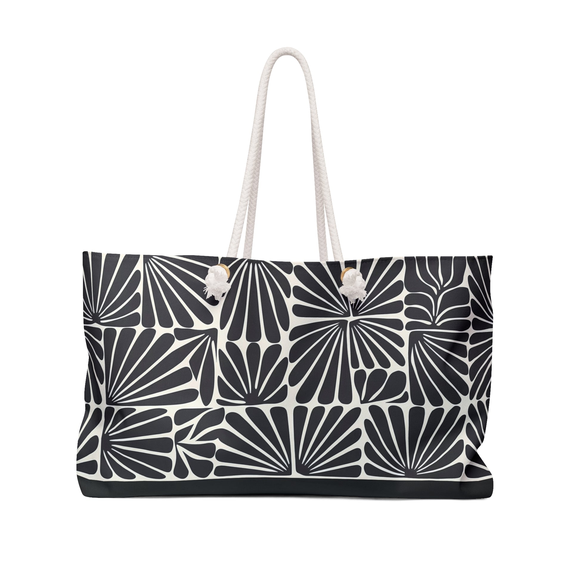 Oversized Weekender Bag - Black and Off-White Matisse Inspired Abstract Flower Design - Boho Chic Retro Accessory - LOLA VEGAS ART