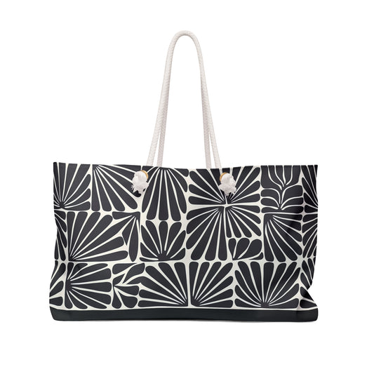 Oversized Weekender Bag - Black and Off-White Matisse Inspired Abstract Flower Design - Boho Chic Retro Accessory - LOLA VEGAS ART