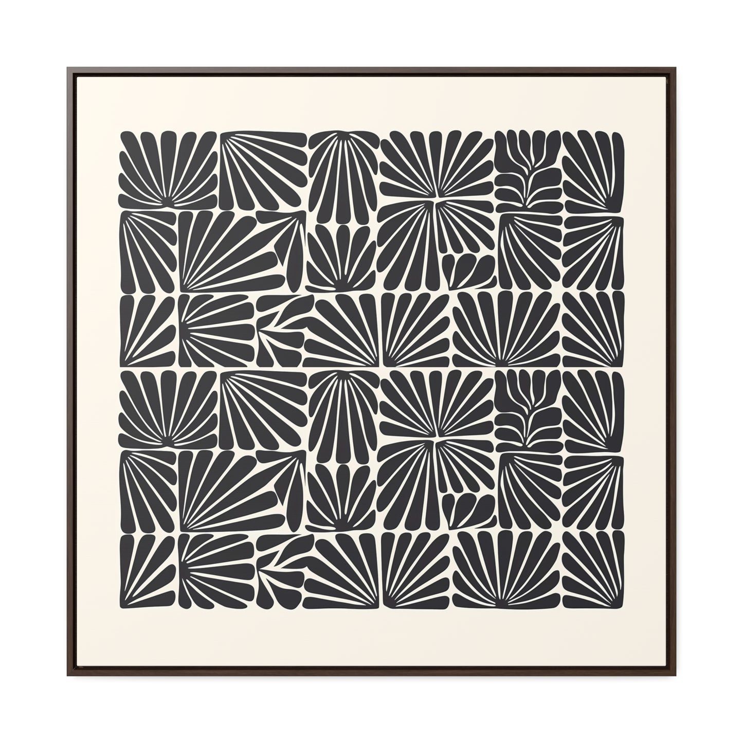 Floral Abstract Square Frame Canvas Wall Art, Matisse Style Retro Decor, Black and Off-White, Gallery Canvas Wraps, Abstract Floral Wall - LOLA VEGAS ART