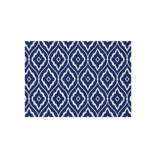 Navy White Ikat Geometric Outdoor/Indoor Rug | Patio Mat