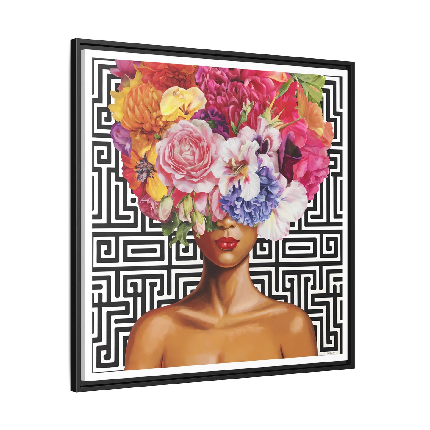 Framed Art Canvas: Vibrant Floral Portrait Decor, Boho Wall Art, Home Gallery, Gift for Her, Inspirational Art, Woman With Flower Head - LOLA VEGAS ART