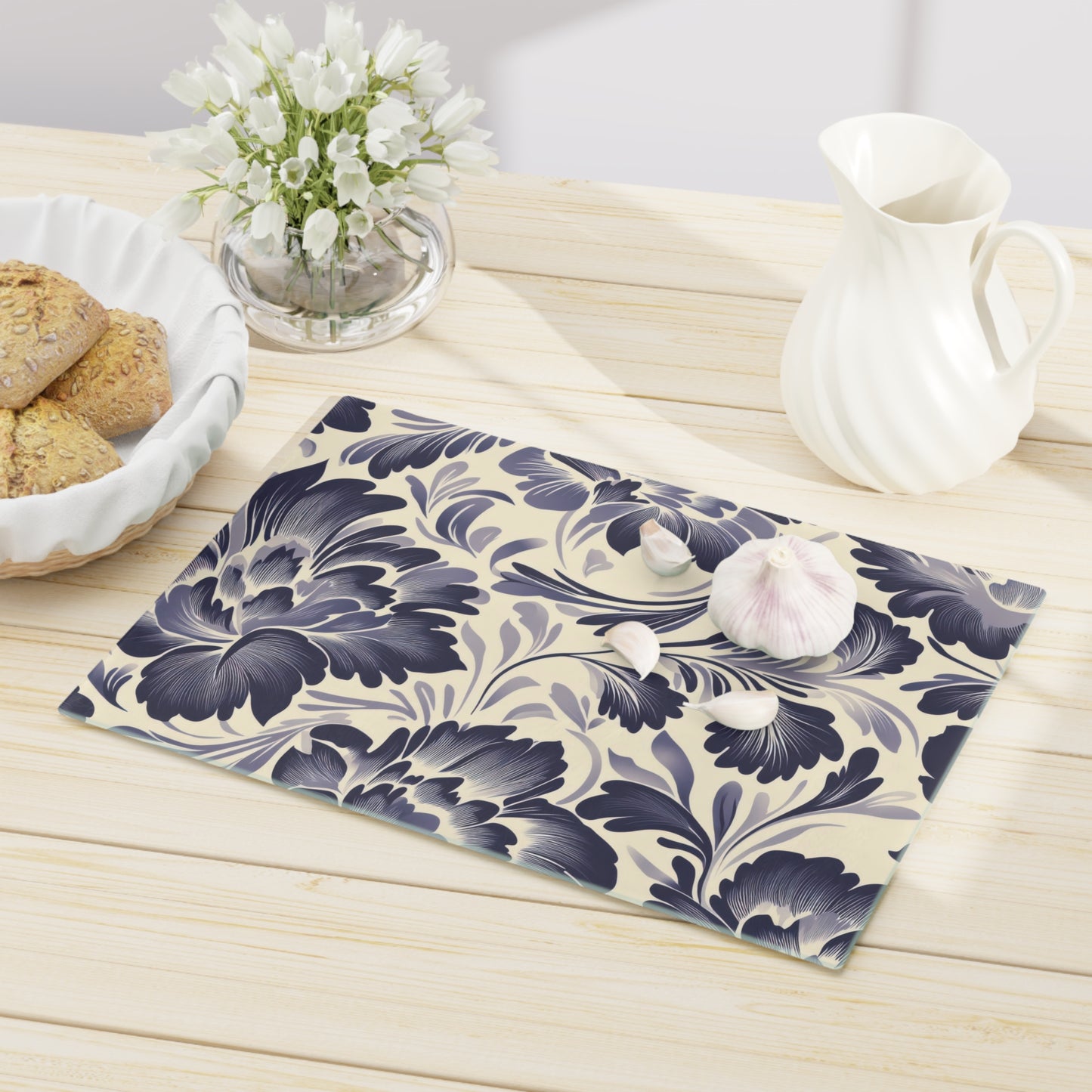 Floral Cutting Board - Elegant Kitchen Decor, Gift for Home Chefs, Bridal Shower Present, Mother's Day Kitchen Gift, Handmade Kitchenware - LOLA VEGAS ART