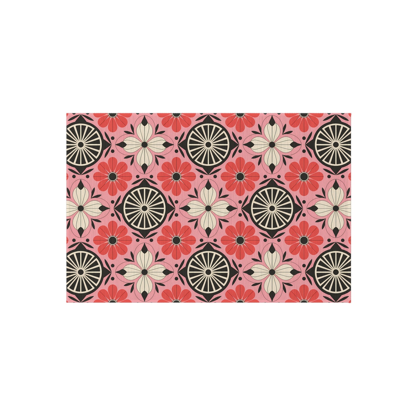 Pink, black and White Colorful Floral Outdoor/Indoor Rug, Garden Decor, Patio Mat, Boho Style Area Carpet, Eco-Friendly Home Accent