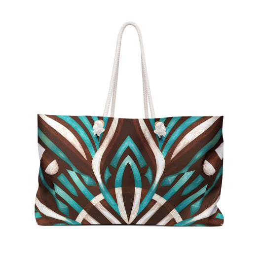 Weekender Bag - Turquoise Brown White Southwest Boho Oversized Eclectic Travel Accessory - LOLA VEGAS ART