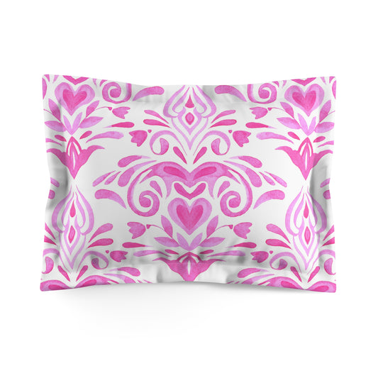 Pink Watercolor Damask Microfiber Pillow Sham | Floral Pattern, Decorative Bedding