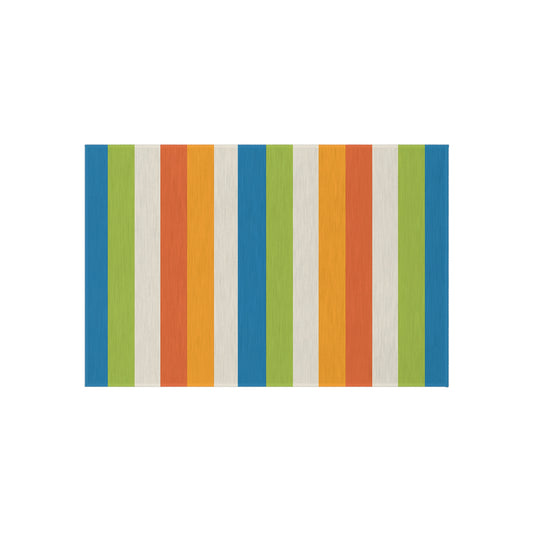 Colorful Vertical Stripes Outdoor/Indoor Rug | Patio Mat, Blue Orange Green