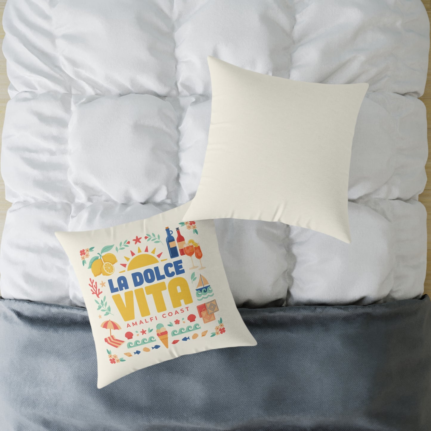 La Dolce Vita Amalfi Coast Pillow | Off-White Square Canvas Throw Pillow
