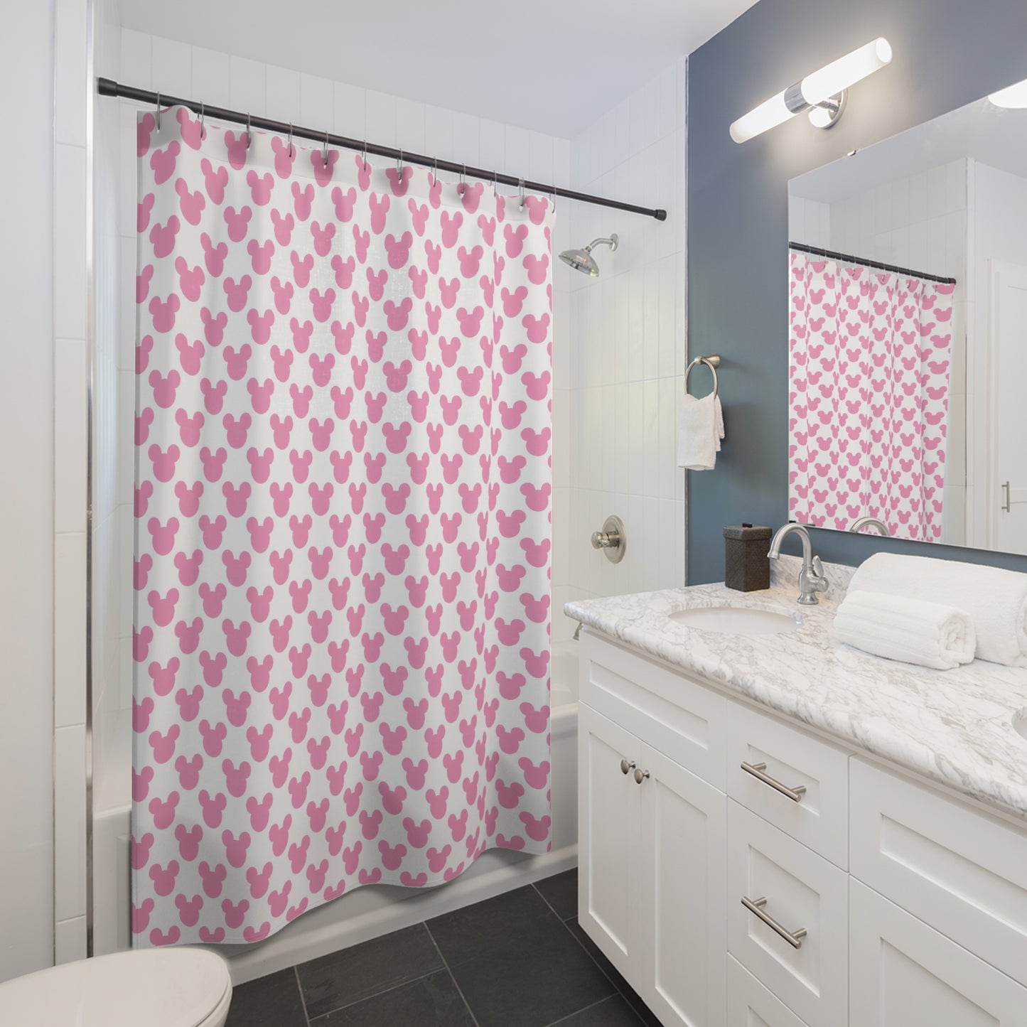 Cute Pink Mouse Shower Curtain, Playful Bathroom Decor, Kids Bathroom Accessories, Mouse Party, Fun Childrens Theme