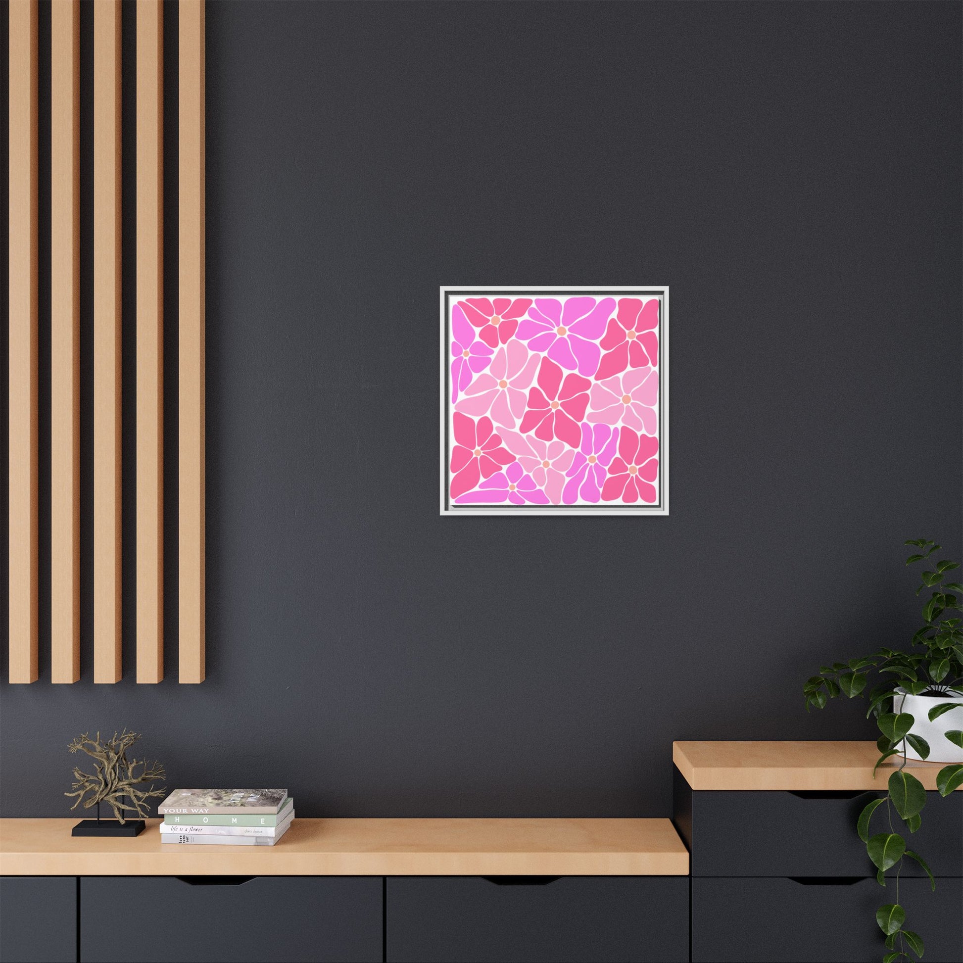 Pink Floral Wall Art, Framed Canvas Decor for Home, Vibrant Flower Print, Ideal Gift for Mother's Day, Spring Decor - LOLA VEGAS ART