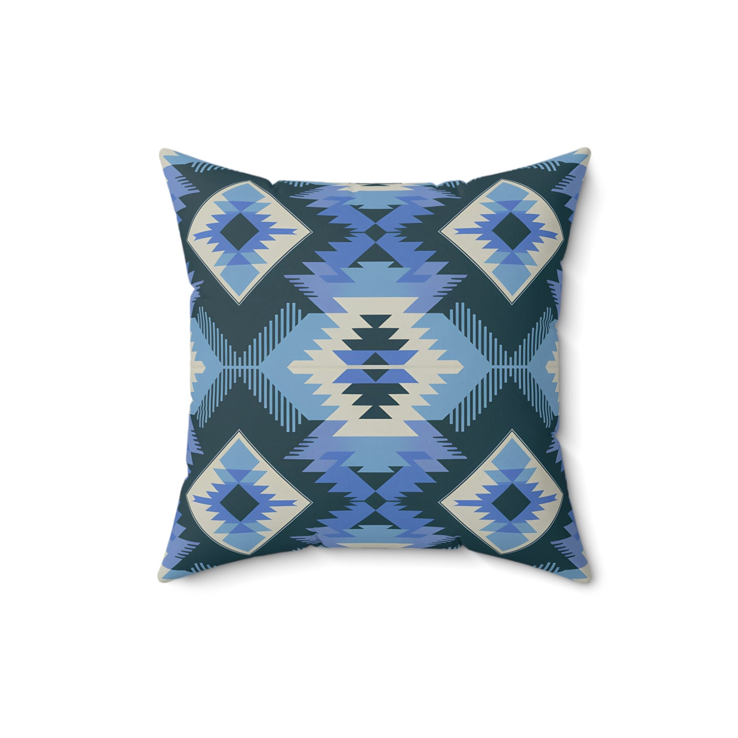 Bohemian Blue Geometric Pillow, Cozy Home Decor, Throw Cushion, Aztec Style, Gift for Her, Living Room Accent - LOLA VEGAS ART