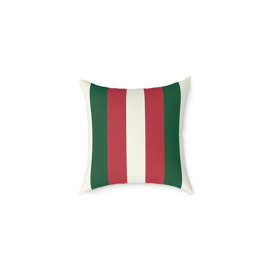 Green Red White Stripe Pillow | Square Poly Canvas Pillow