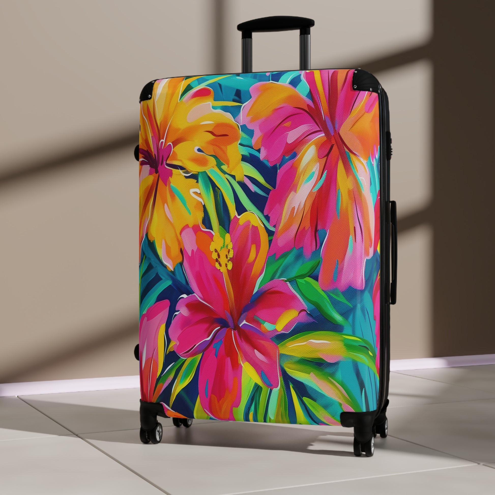 Tropical Floral Suitcase - Vibrant Carry-On Luggage, Travel Bag, Summer Vacation Gear, Stylish Baggage, Perfect Gift for Travelers - LOLA VEGAS ART
