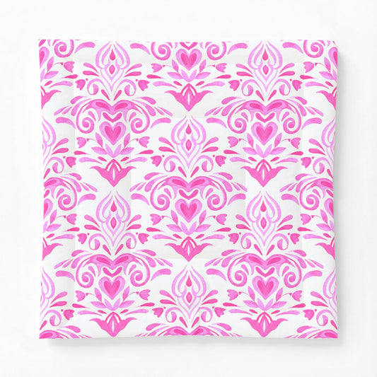 Pink Damask Pattern Cotton Comforter | Floral Heart Motif, Boho Bedroom
