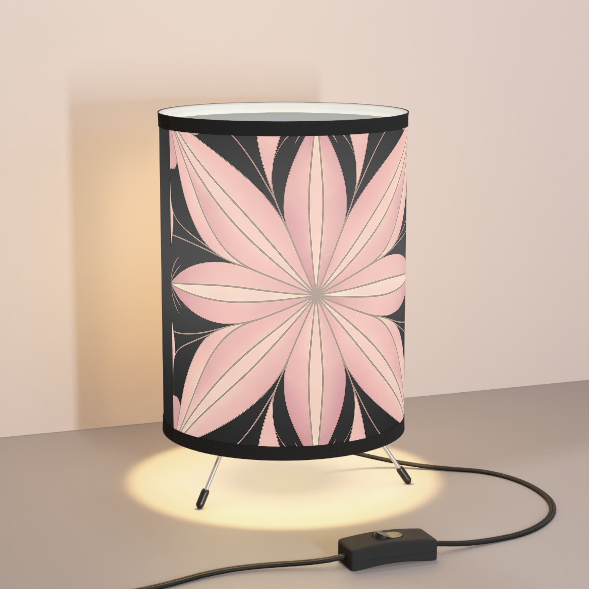 Table Lamp, Pink Art Deco Flower Hollywood Regency, Art Nouveau Home Decor, Tripod lamp with High-Res Printed Shade, US/CA Plug - LOLA VEGAS ART