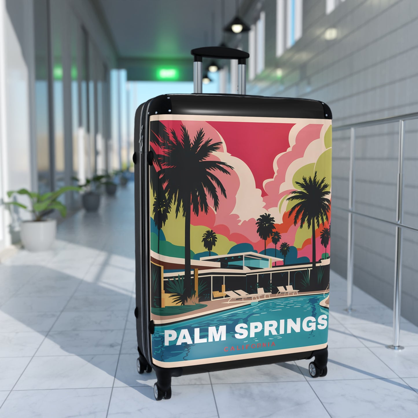 Palm Springs Suitcase, Luggage, Travel Bags - Retro Vintage Style Wanderlust Adventure Organizer, Weekend Getaway Bag, Honeymoon Travel - LOLA VEGAS ART