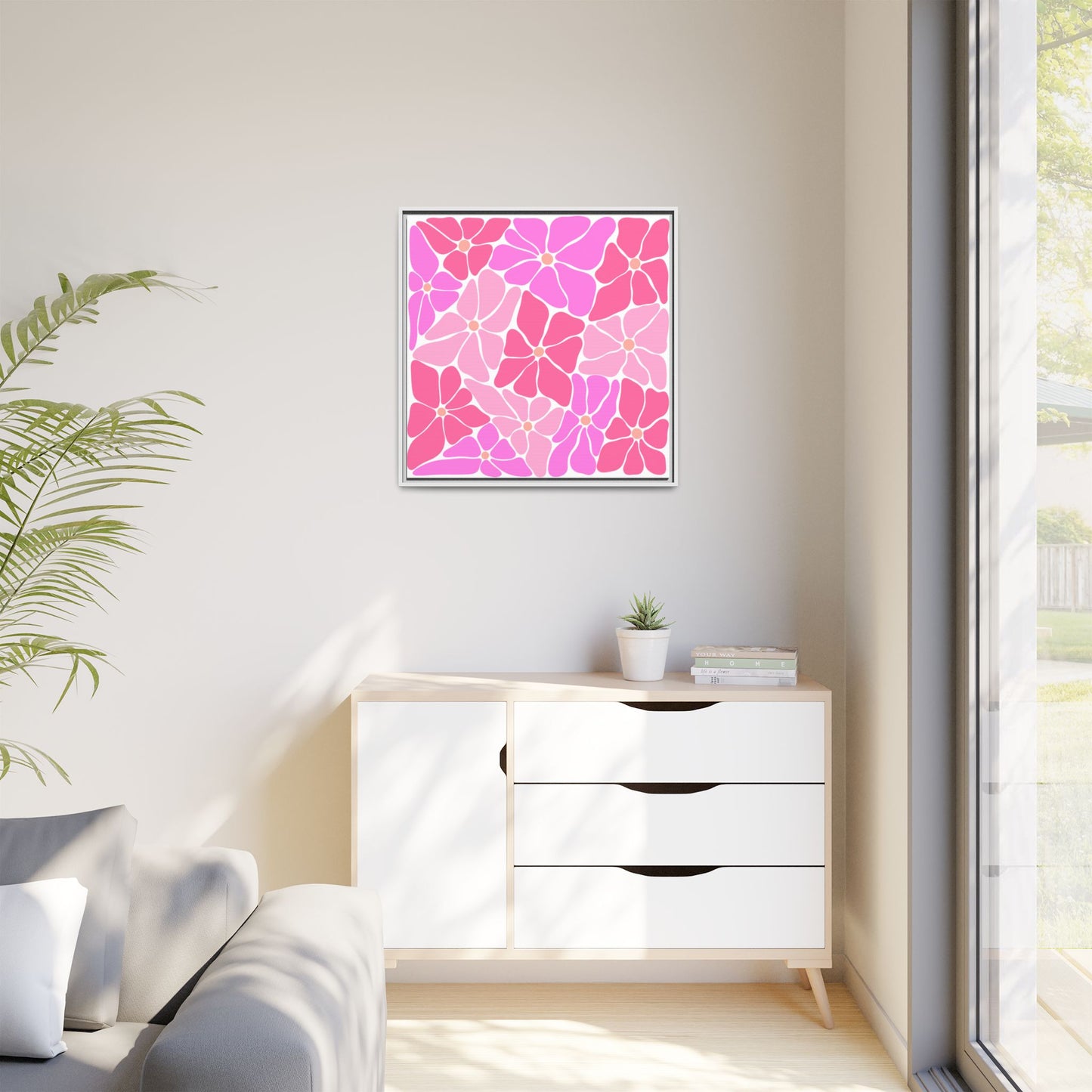Pink Floral Wall Art, Framed Canvas Decor for Home, Vibrant Flower Print, Ideal Gift for Mother's Day, Spring Decor - LOLA VEGAS ART