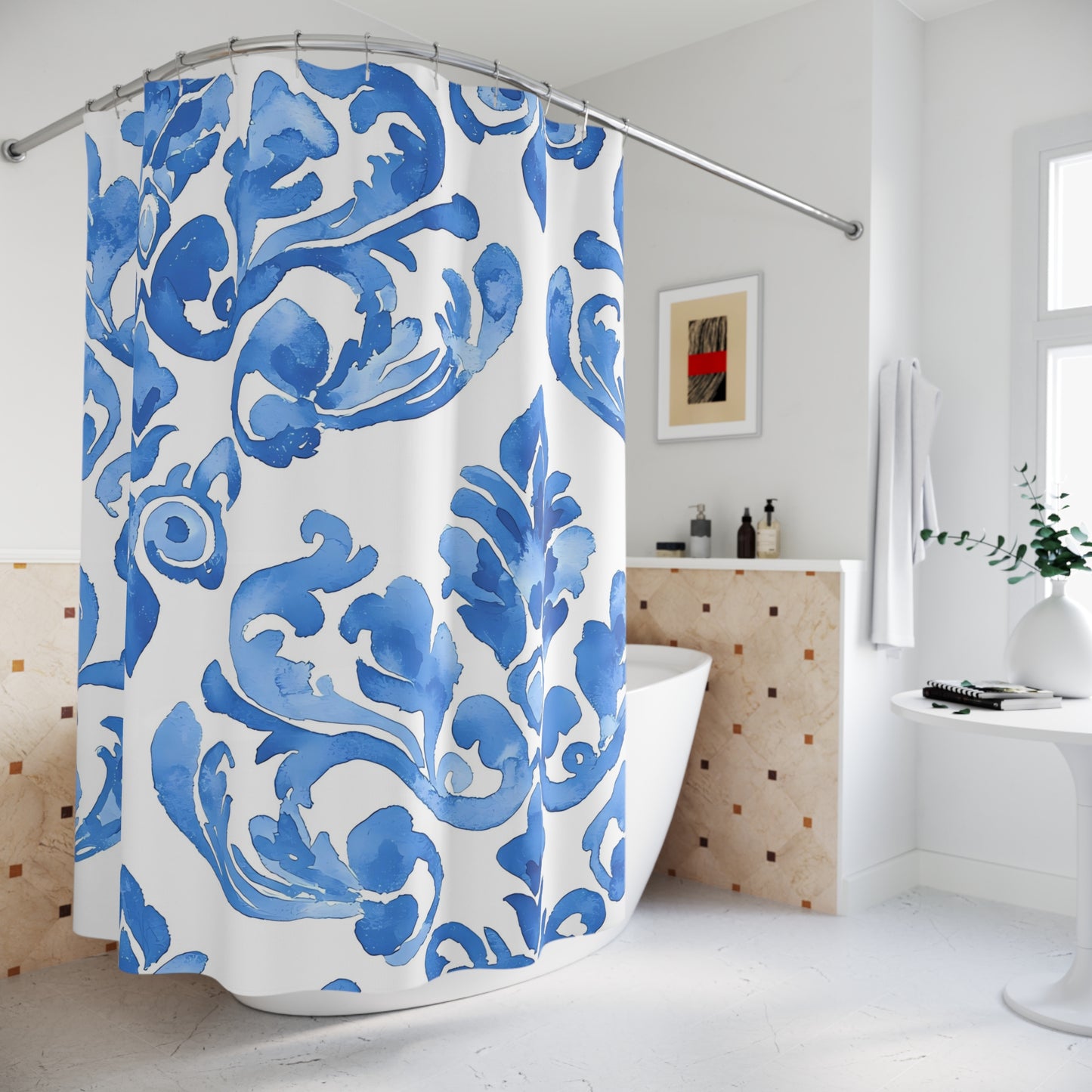 Elegant Blue Floral Shower Curtain | Stylish Bathroom Decor, Vintage Chic, Home Makeover, Weddings, Housewarming Gift, Chinoiserie Pattern