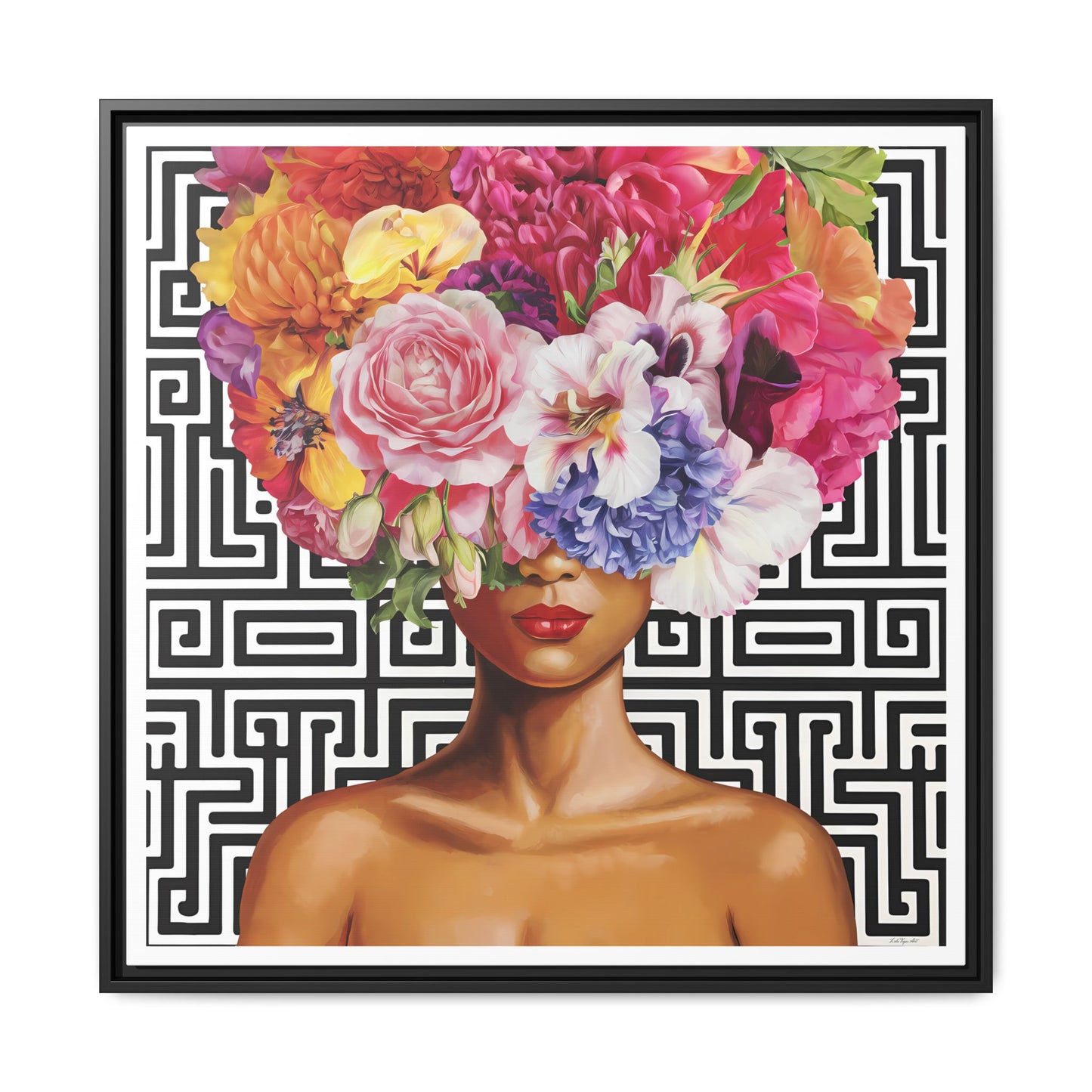 Framed Art Canvas: Vibrant Floral Portrait Decor, Boho Wall Art, Home Gallery, Gift for Her, Inspirational Art, Woman With Flower Head - LOLA VEGAS ART
