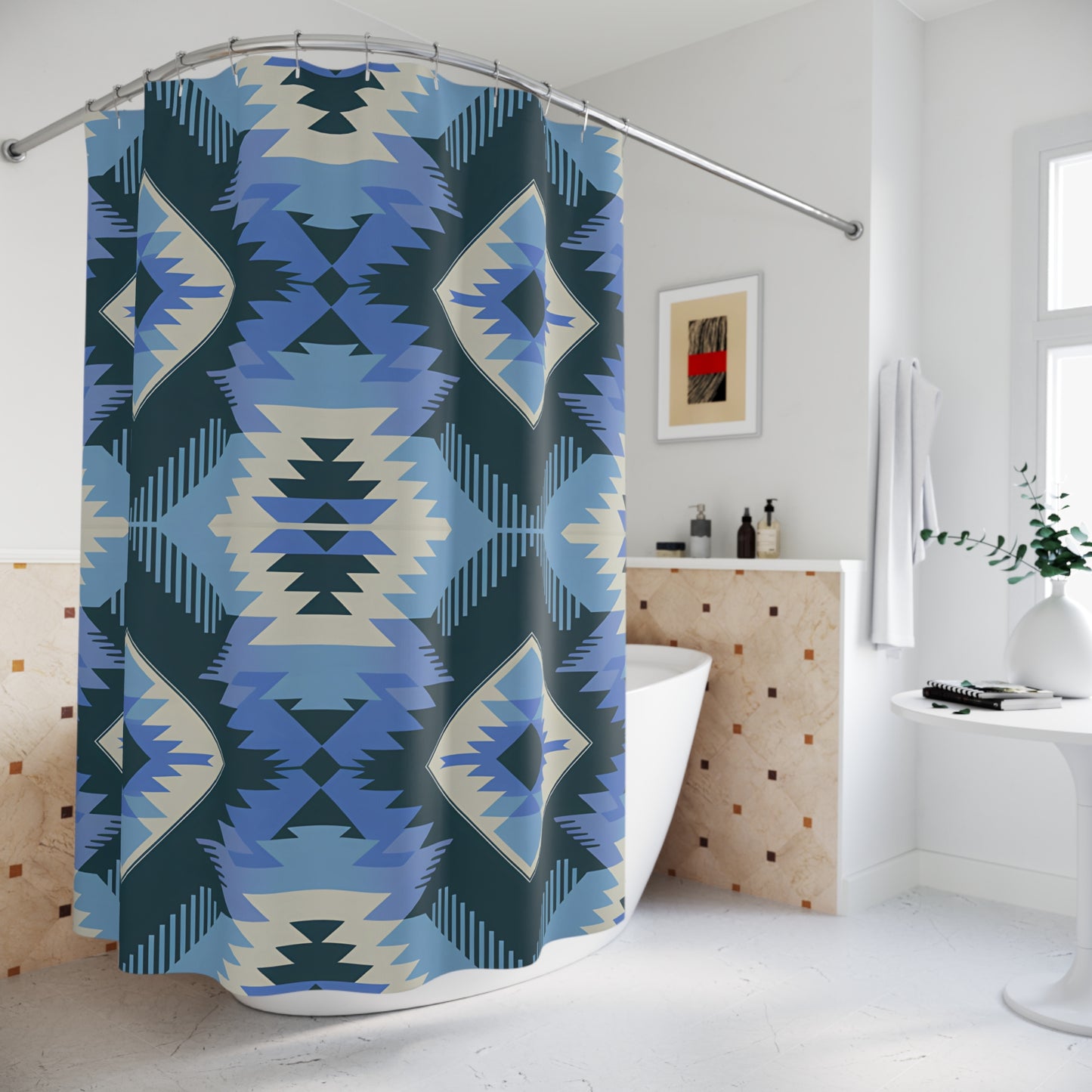 Trendy Geometric Shower Curtain, Bohemian Bathroom Decor, Modern Home Aesthetic, Unique Gift for Housewarming, Summer Vibes - LOLA VEGAS ART