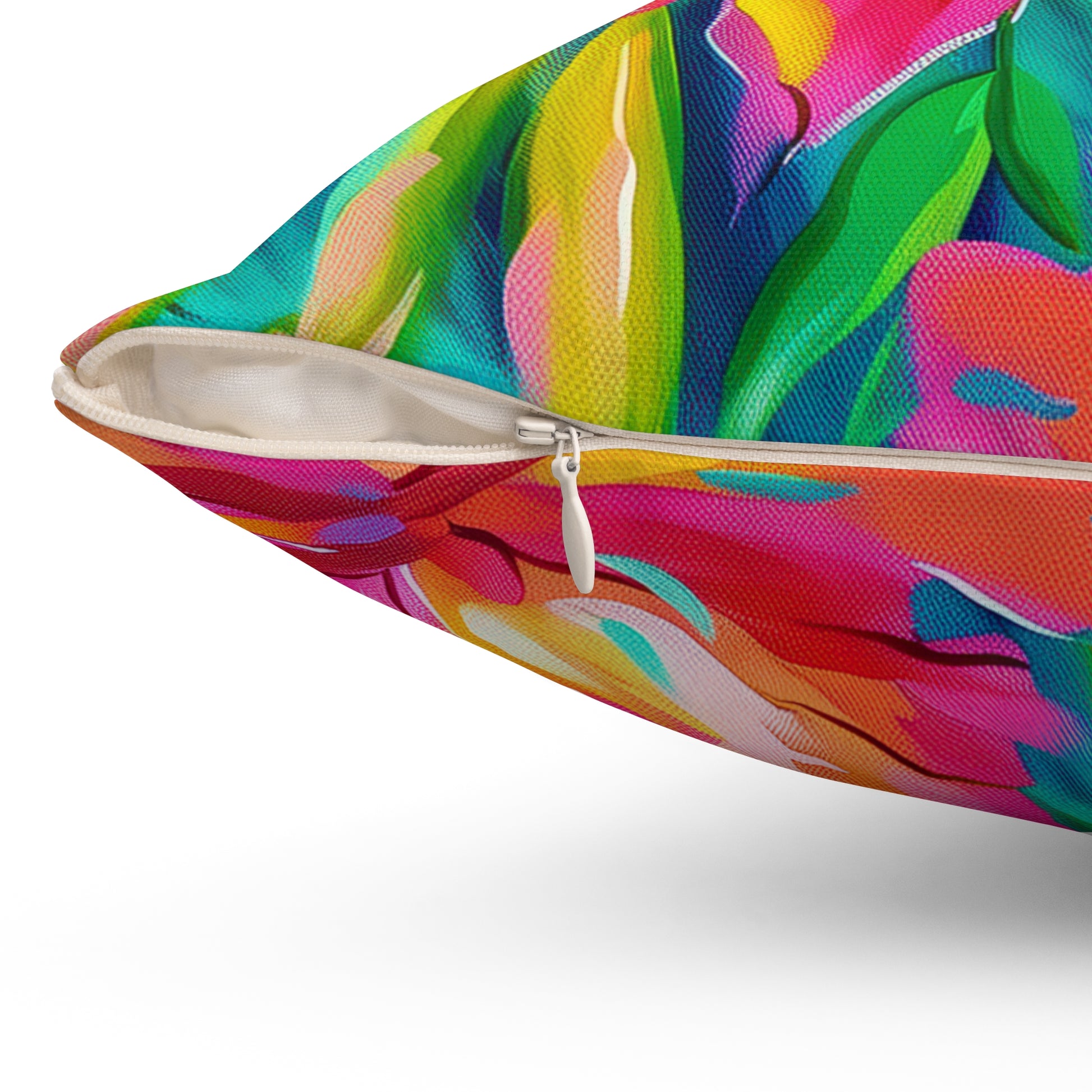 Vibrant Pink, Yellow, Blue Floral Throw Pillow, Tropical Home Decor, Bright Cushion for Living Room, Summer Vibes, Gift for Friends - LOLA VEGAS ART