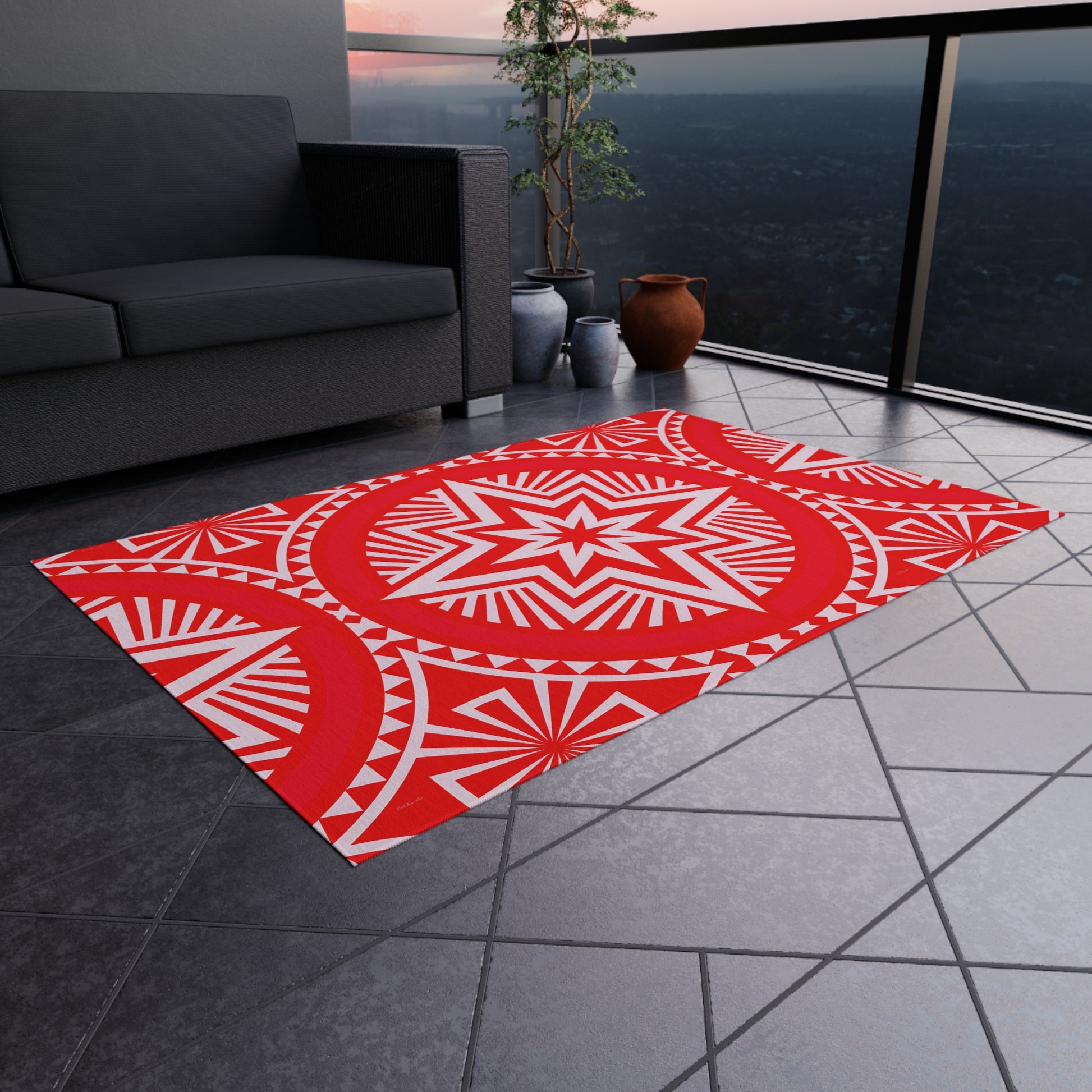 Vibrant Outdoor/Indoor Rug with Star Pattern, Patio Decor, Garden Accent, Boho Outdoor Living, Bright Summer Mat, Stylish Entrance Rug - LOLA VEGAS ART