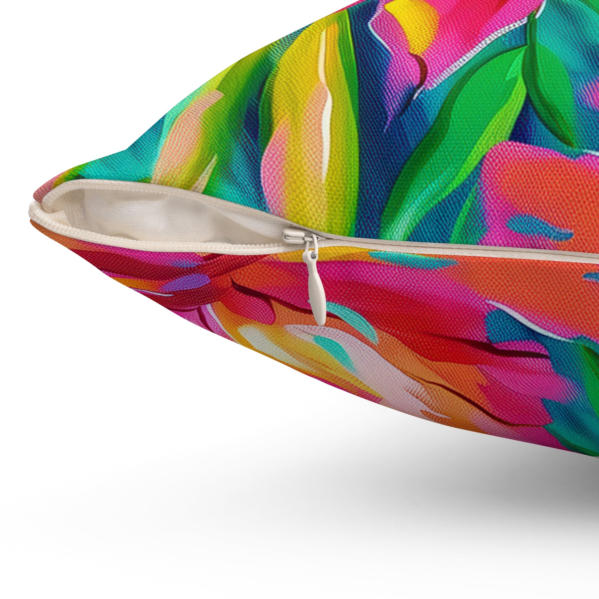 Vibrant Pink, Yellow, Blue Floral Throw Pillow, Tropical Home Decor, Bright Cushion for Living Room, Summer Vibes, Gift for Friends - LOLA VEGAS ART