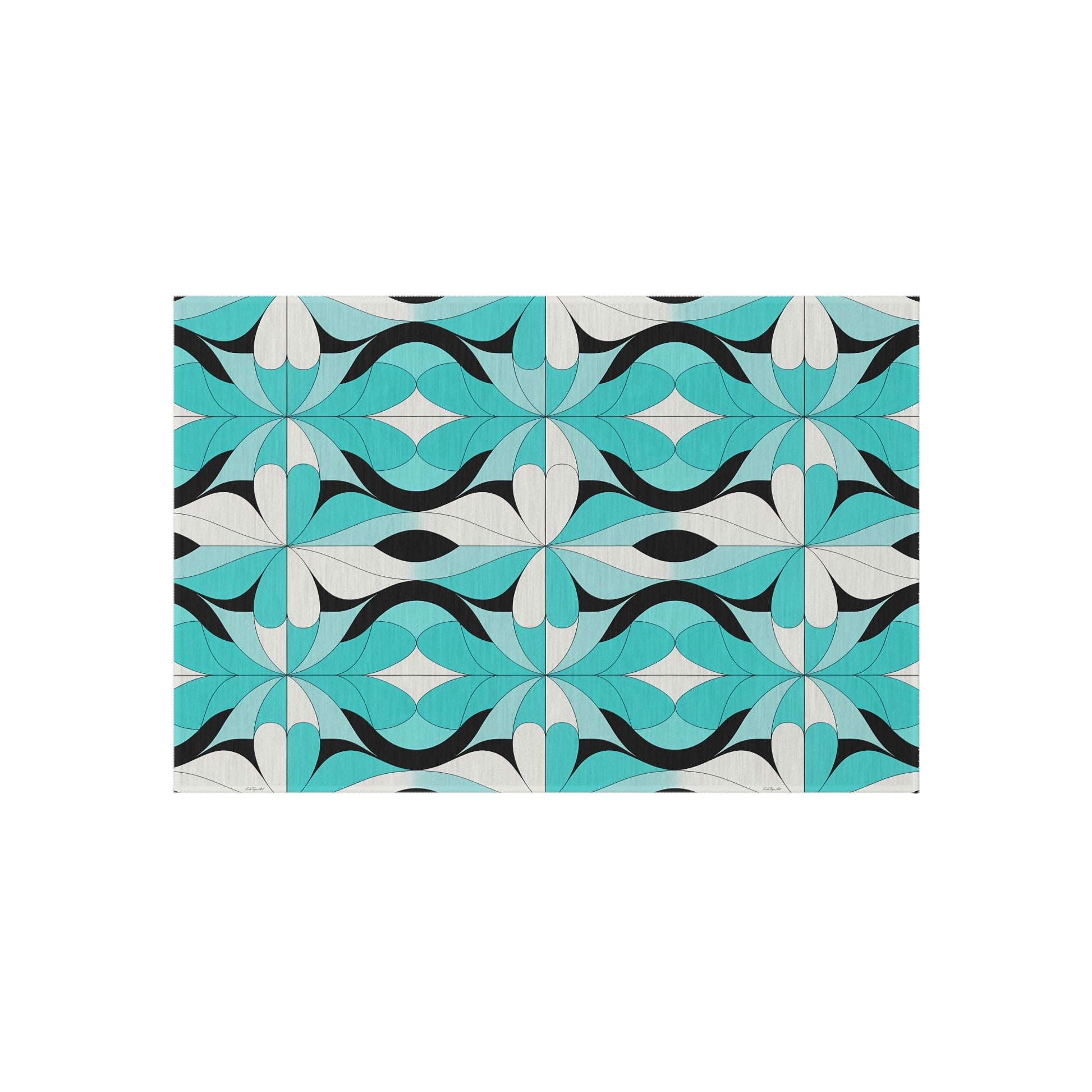 Blue/White/Black Outdoor Rug with Vibrant Geometric Design, Bohemian Patio Decor, Indoor-Outdoor Area Rug, Summer Accessory, Beach House - LOLA VEGAS ART