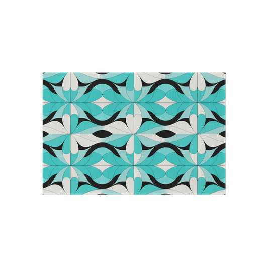 Blue/White/Black Outdoor Rug with Vibrant Geometric Design, Bohemian Patio Decor, Indoor-Outdoor Area Rug, Summer Accessory, Beach House - LOLA VEGAS ART